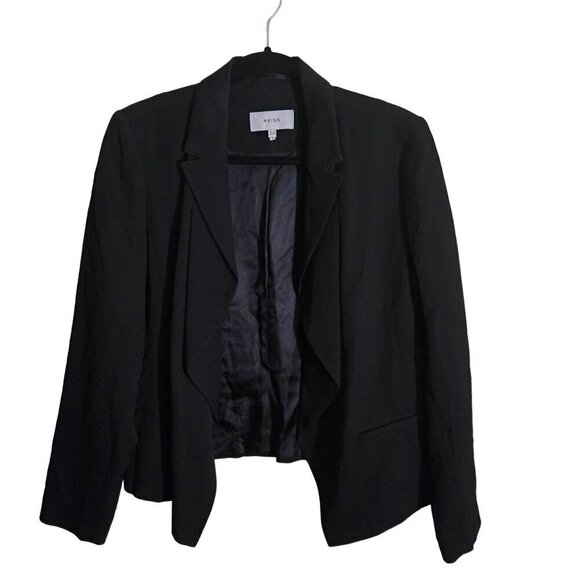 Reiss Open Front Black Viscose Fully Lined Dressy Blazer Size 10 - Picture 1 of 5